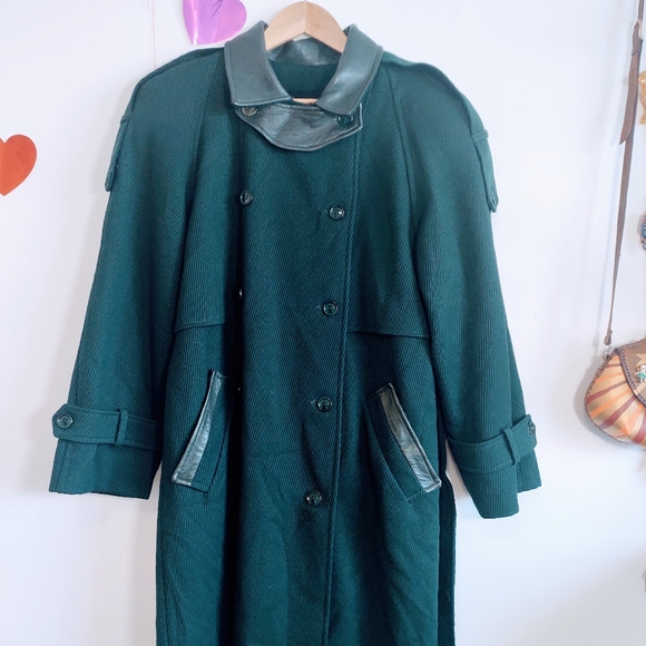 Vintage 80s Wool Jacket - Dark Green - Picture 4 of 16